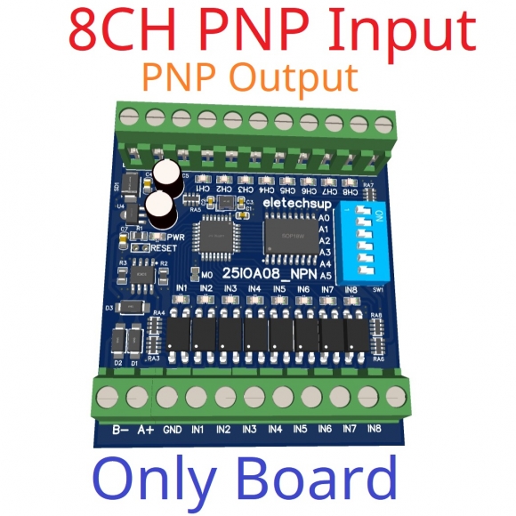 25IOA08 8CH PNP only Board DI-DO PNP to PNP RS485 Modbus Rtu Remote IO Module DC 12-24V 300MA DMOS PNP High Level Output for PLC LED Smart Home IOT