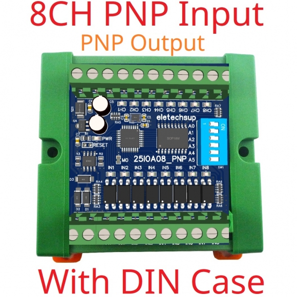 25IOA08 8CH PNP with Box DI-DO PNP to PNP RS485 Modbus Rtu Remote IO Module DC 12-24V 300MA DMOS PNP High Level Output for PLC LED Smart Home IOT