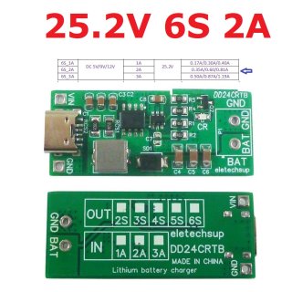 DD24CRTB 6S 2A Type-c Multi-cell 8.4V 12.6 16.8 21V 25.2V Step-up Boost Charger Module for 7.4V 11.1V 14.8V 18.5V 22.2V 18650 Battery Pack