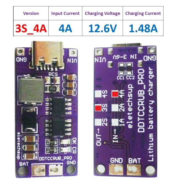 DDTCCRUB　3S　4A Type-C to 4.2V 8.4V 12.6V 16.8V LiPo Li-Ion Battery Pack Portable Charger Diy Outdoor Emergency Power Supply Solar Panel