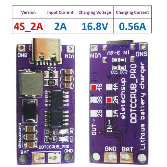 DDTCCRUB 4S 4A Type-C to 4.2V 8.4V 12.6V 16.8V LiPo Li-Ion Battery Pack Portable Charger Diy Outdoor Emergency Power Supply Solar Panel