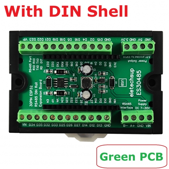 ES30485 (with Rail Box) RS485 ESP32 Din Rail Mounting Expansion Board DC 7-30V Power Input 5V 3.3V Output for WIFI BT IOT MQTT HTTP Smart Home DIY