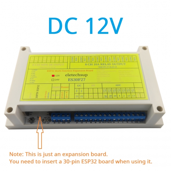 ES30F27 (DC 12V) 28CH 8DI-8DO-7ADC RS485 I2C SPI Multifunction Bus ESP32 Expansion Board 2.4G Wifi Relay DIY for Arduino MQTT ESPhome IOT