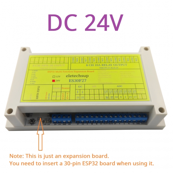 ES30F27 (DC 24V) 28CH 8DI-8DO-7ADC RS485 I2C SPI Multifunction Bus ESP32 Expansion Board 2.4G Wifi Relay DIY for Arduino MQTT ESPhome IOT