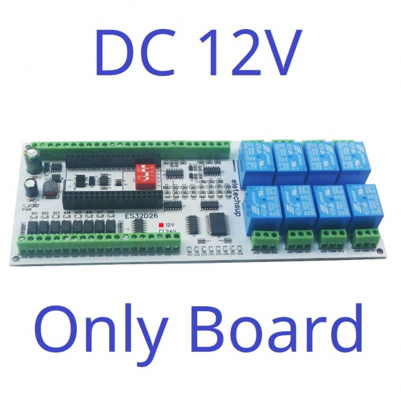 ES32D26 DC 12V Only Board 2AO-8AI-8DI-8DO ESP32 Wifi Network Relay Board 4-20MA 0-10V Digital Analog Input Output Module for Smart Switch IOT Simple PLC