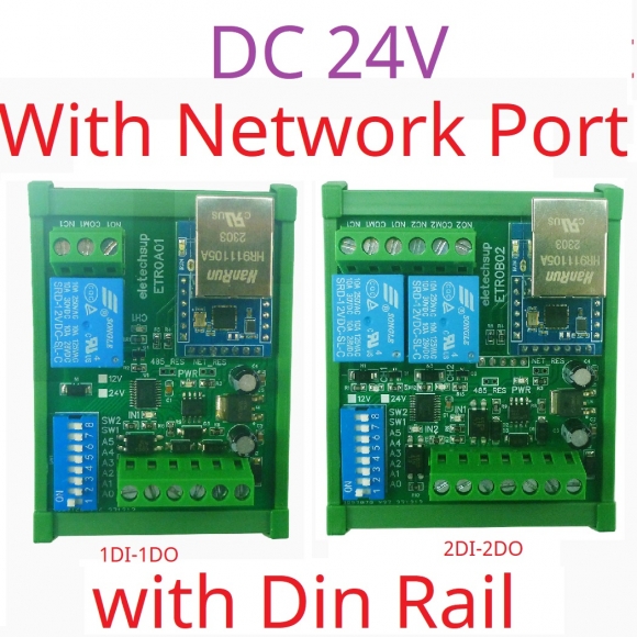 ETROA01 24V with Din Box 1DI-1DO 3 IN 1 Serial Serve/Ethernet/RS485 Relay Module Modbus RTU TCP/IP UART DI-DO Network Controller Switch PLC Remote IO Board