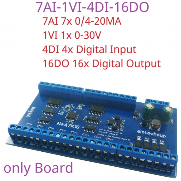 N4A7K16 7AI-1VI -4DI -16DO 24CH Digital Analog Mixed Acquisition Module RS485 Remote I/O Module 0-20MA 4-20MA 0-10V 0-30V Current Voltage ADC Collector