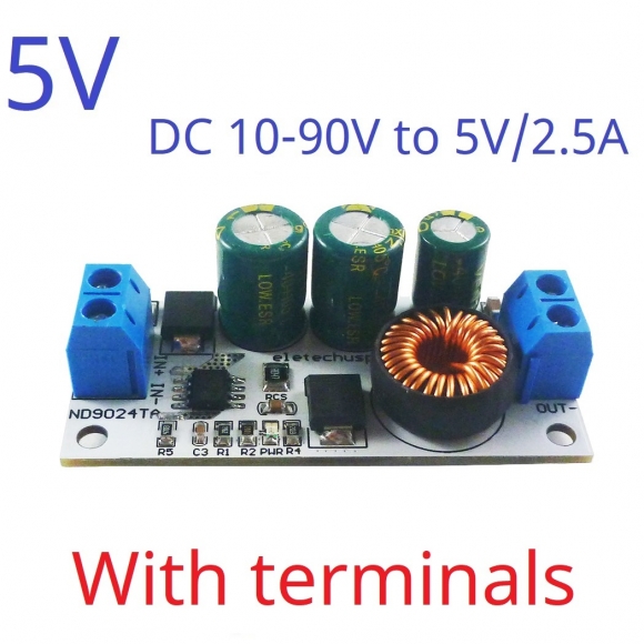 ND9024TA Out 5V No terminal 2.5A DC 10-90V to 5V 12V 24V DC-DC Converter High-Voltage Buck Regulator Module for Lion Lipo LiFePO4 Lead-acid Solar battery