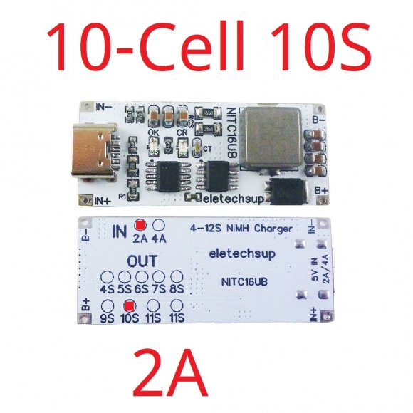 NITC16UB 10S 2A 2A 10 Cell NIMH Charger Module TYPE-C DC 5V Boost BMS CC/CV NiCd for 4.8V 6V 7.2V 8.4V 9.6V 10.8V 12V 13.2V 14.4V Battery