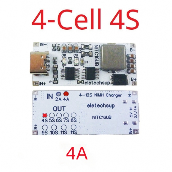 NITC16UB 4S 4A 4 Cell NIMH Charger Module TYPE-C DC 5V Boost BMS CC/CV NiCd for 4.8V 6V 7.2V 8.4V 9.6V 10.8V 12V 13.2V 14.4V Battery