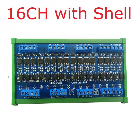 OPMSD16 PNP Input 12-24V NPN Output 16CH DC 3.3-24V 5A MOS Solid State Relay Module Din Rail Mount NPN/PNP PLC IO Signal Amplifier for Motor Relay LED