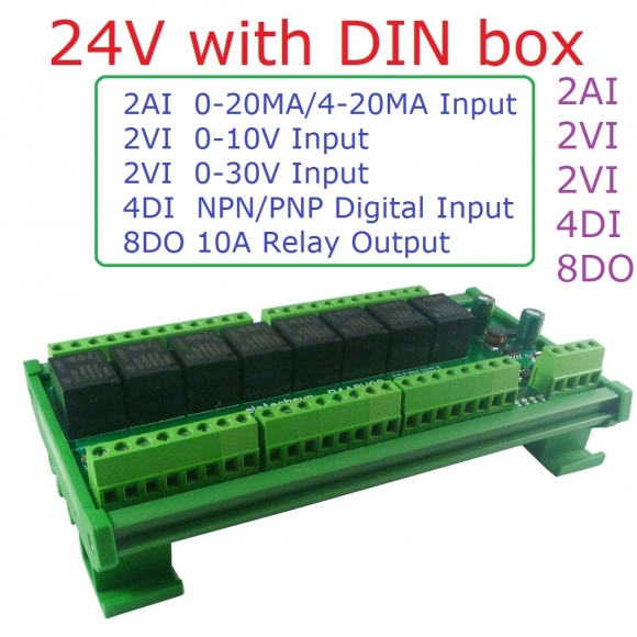 R4A8H08 24V 8DO 4DI 8AI RS485 Modbus RTU Multifunction Relay Module PLC IO Expanding Board 4-20MA 0-10V Current Voltage Collector R4A8H0V8