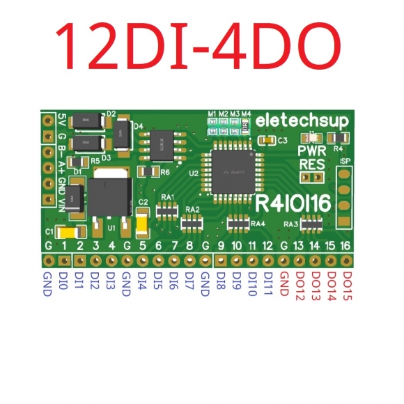 R4IOI16 12DI-4DO With Pin 16CH 5 IN 1 Modbus Rtu Digital IO Module RS485 NPN PNP DI-DO Pin Core Board Switching Input Output PLC HMI Remote IO Expanding