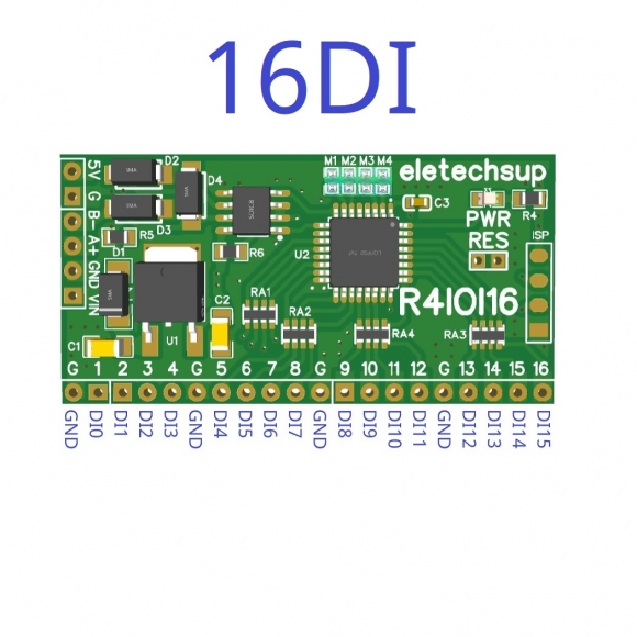 R4IOI16 16DI Only Board 16CH 5 IN 1 Modbus Rtu Digital IO Module RS485 NPN PNP DI-DO Pin Core Board Switching Input Output PLC HMI Remote IO Expanding