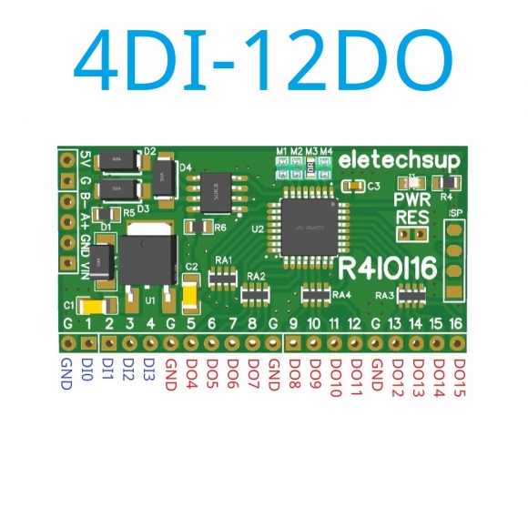 R4IOI16 4DI-12DO Only Board 16CH 5 IN 1 Modbus Rtu Digital IO Module RS485 NPN PNP DI-DO Pin Core Board Switching Input Output PLC HMI Remote IO Expanding