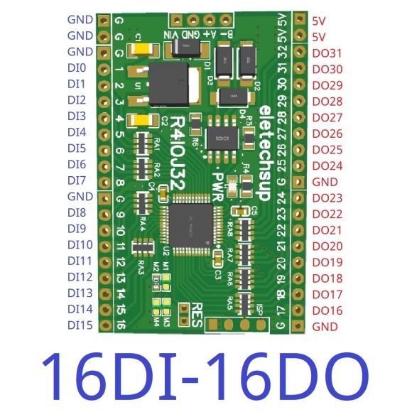 R4IOJ32 16DI 16DO With Pin 5 IN 1 32DI/32DO/16DI-16DO/8DI-24DO/24DI-8DO Modbus Rtu Digital 5V 3.3V TTL IO RS485 2.54mm Pin Core Board