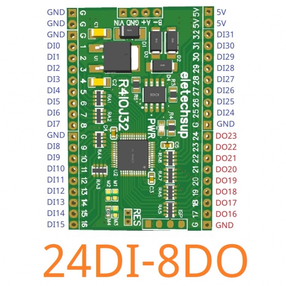 R4IOJ32 24DI-8DO With Pin 5 IN 1 32DI/32DO/16DI-16DO/8DI-24DO/24DI-8DO Modbus Rtu Digital 5V 3.3V TTL IO RS485 2.54mm Pin Core Board