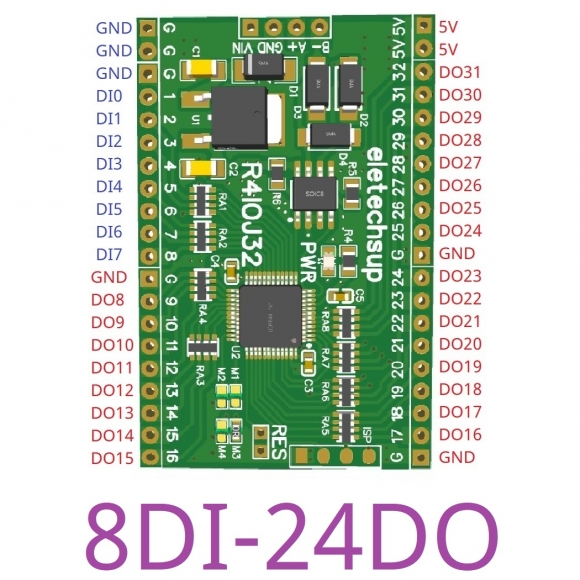 R4IOJ32 8DI 24DO With Pin 5 IN 1 32DI/32DO/16DI-16DO/8DI-24DO/24DI-8DO Modbus Rtu Digital 5V 3.3V TTL IO RS485 2.54mm Pin Core Board