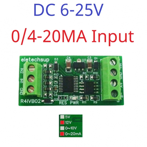 R4IVB02 Power 6-25V IN0-20MA 2-AI Modbus RS485 Voltage Current 12Bit ADC Collection Module 4-20mA 0-10V PLC HMI Analog Remote IO Expansion Board