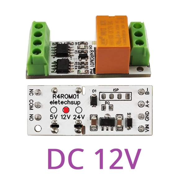 R4ROM01 (DC 12V) 3A Mini Size & Low Noise 5V 12V 24V RS485 Relay Board Modbus Rtu Remote IO 110V 120V 220V Small Electronic Switch