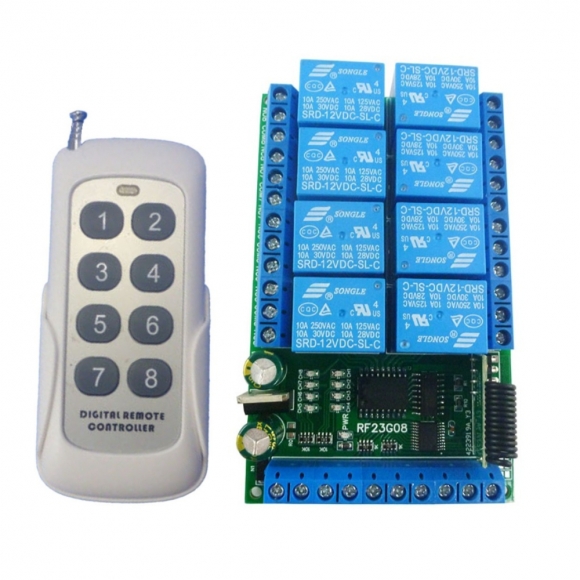 RF23G08 TB422 Dc12V 8Ch 433.92M Relay Wireless DoorBell Garage Rf Remote Control Wireless Timer Delay 0.2-2 S Low Pulse