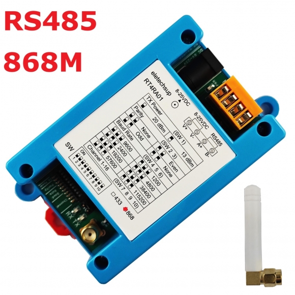 RT4RA01 (RS485 868M) 433M 868M RS485 RS232 DTU VHF/UHF Radio Modem Wireless Transceiver 1200-115200 None/Odd/Even Dip Switch Set Master-slave Network
