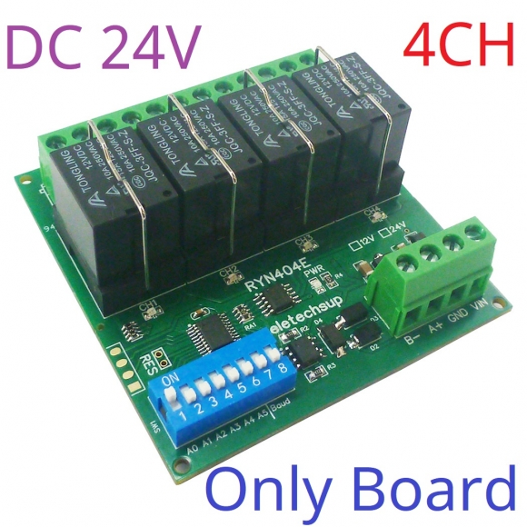 RYN404E 4CH 24V Only Board 4-8CH Relay Pluggable Modbus Remote IO Module Baud Rate Slave ID Dip Switch Selection Easy To Use Multi-function Switch Board