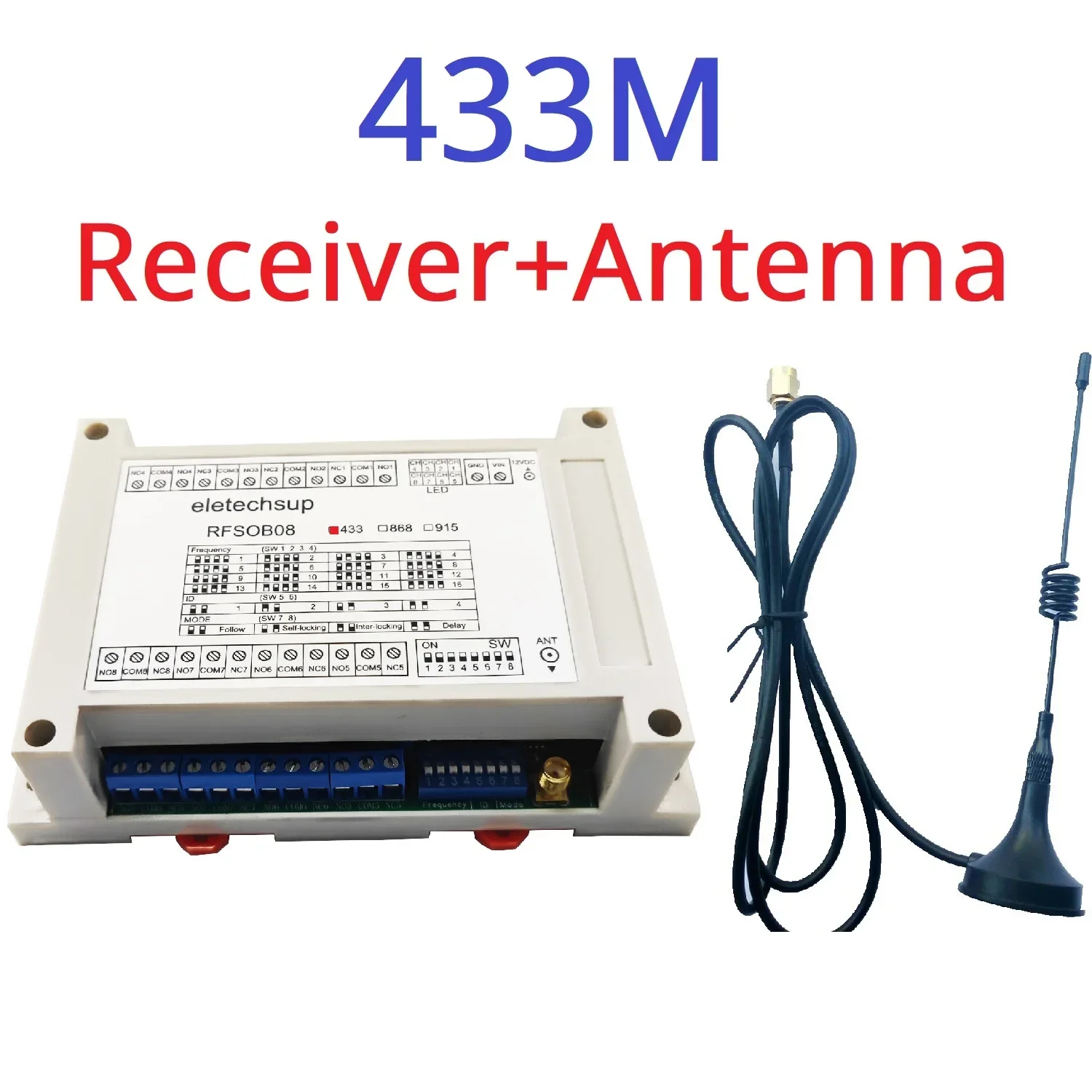 RFSOB08 (433M Receiver) 8ch 433M 868M 915M LORA Industrial Grade Anti-interference Remote Control Switch Remote IO Wireless Transceiver