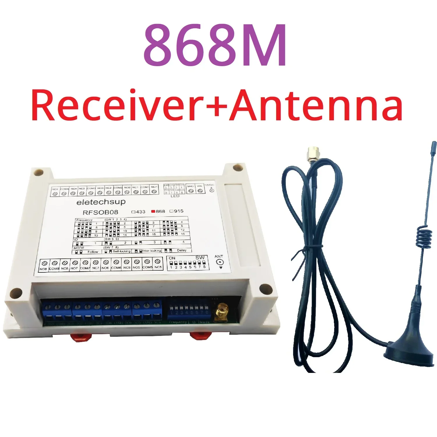 RFSOB08 (868M Receiver) 8ch 433M 868M 915M LORA Industrial Grade Anti-interference Remote Control Switch Remote IO Wireless Transceiver